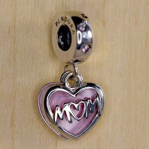 PANDORA Mom Script Heart Dangle Charm